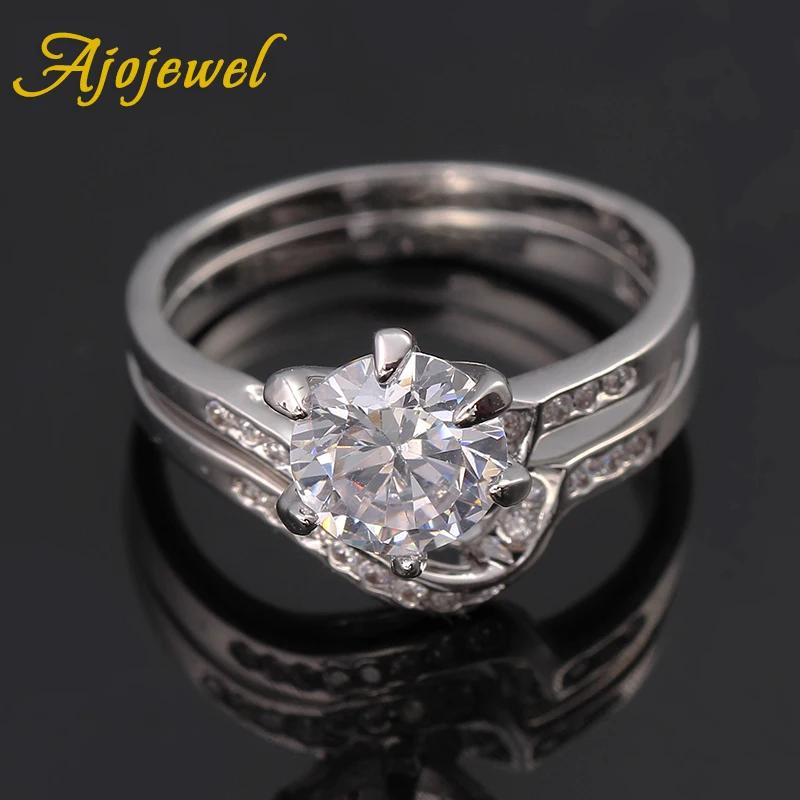 Ajojewel, прозрачный циркон, кристалл, набор колец для женщин, серебряный цвет, Женское кольцо, опт, Bague Femme