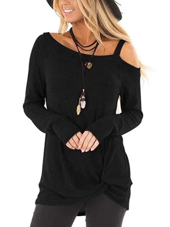 2022 Spring Off Shoulder T-Shirt Women Long Sleeve Casual Loose Solid Color Sexy Tee Tops Ladies Pullover Hollow Out Streetwear mens graphic tees