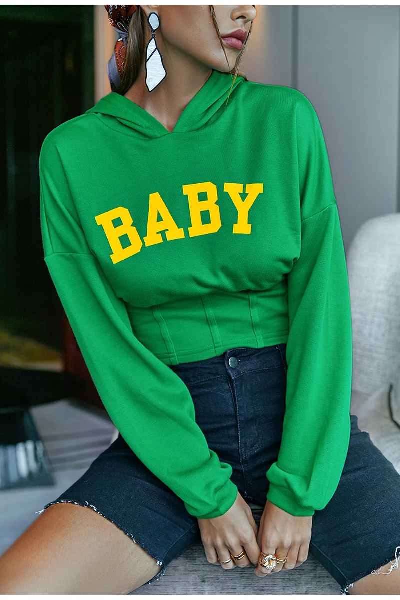 Green Hoodedies Crop Loose Sweatshirt - Hoodies & Sweatshirts - Uniqistic.com