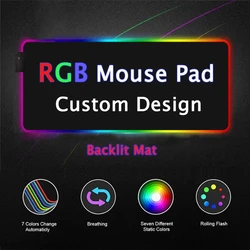 Diy tapete de mouse personalizado led luz gaming mouse pad rgb anime grande teclado de borracha base tapete de mesa do computador jogo de computador
