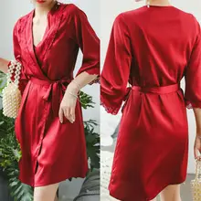 3 шт., новинка, горячая Распродажа, сексуальная женская шелковая атласная ночная рубашка, платье, белье, одежда для сна, пижамный комплект, халат, платье+ стринги, комплект на День святого Валентина