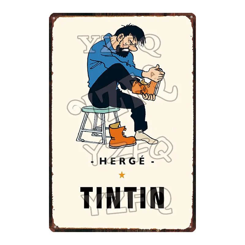 Adventures of Tintin Metal Sign Shabby Chic Vintage Style Cafe Wall Home Art Kids Room Decoration Unique Gift DU-5349A