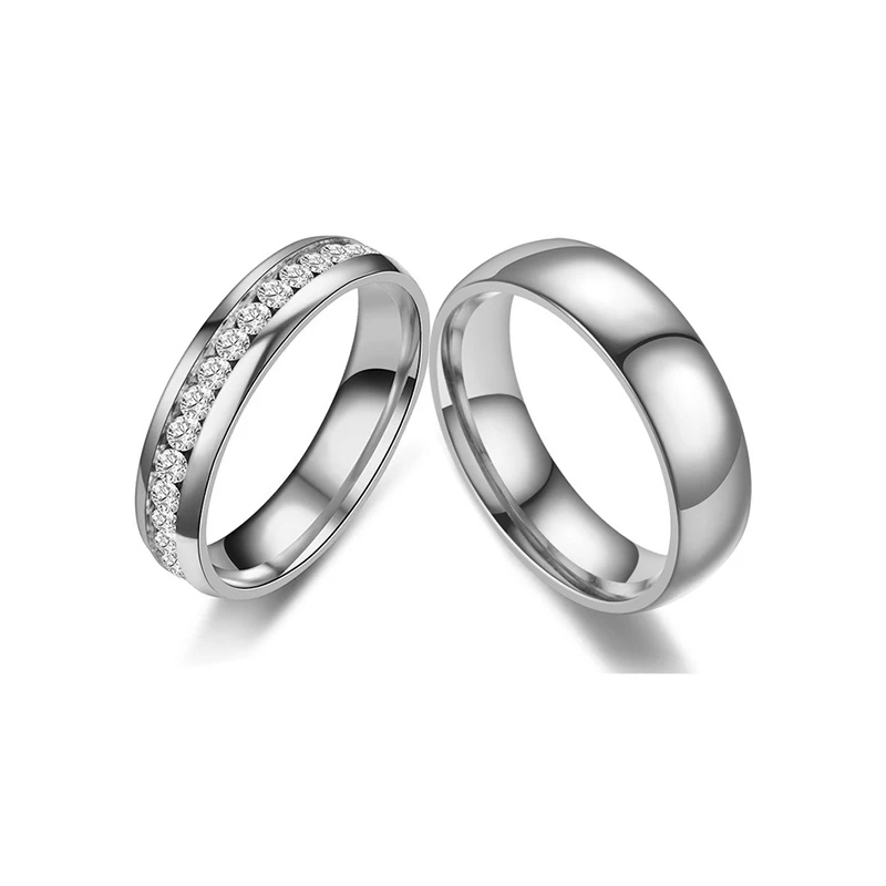 Gold Color Lover Crystal Stainless Steel Rings for Men Women Wedding Band Custom Engrave Name Charm Gift