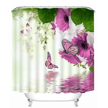 

DIY Printed Shower Curtains Colored Butterfly & Flowers Pattern Waterproof Thickened Fabrics Bath Curtain Bathroom Products