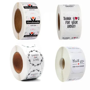 

500pcs/Roll Round Thank You Hand Made With Love self-adhesive Sealing Labels Stickers Food Craft Box White Gift /Cake paper tags