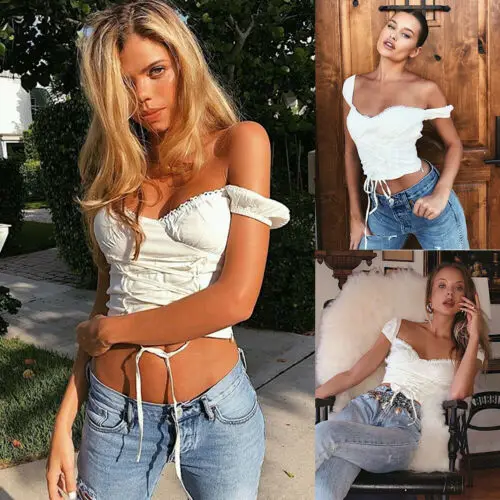 

Local stock 2019 Women Summer Off Shoulder Skinny Bow Unique Design Stylish Tank Top Vest Sleeveless Girls Crop Tops