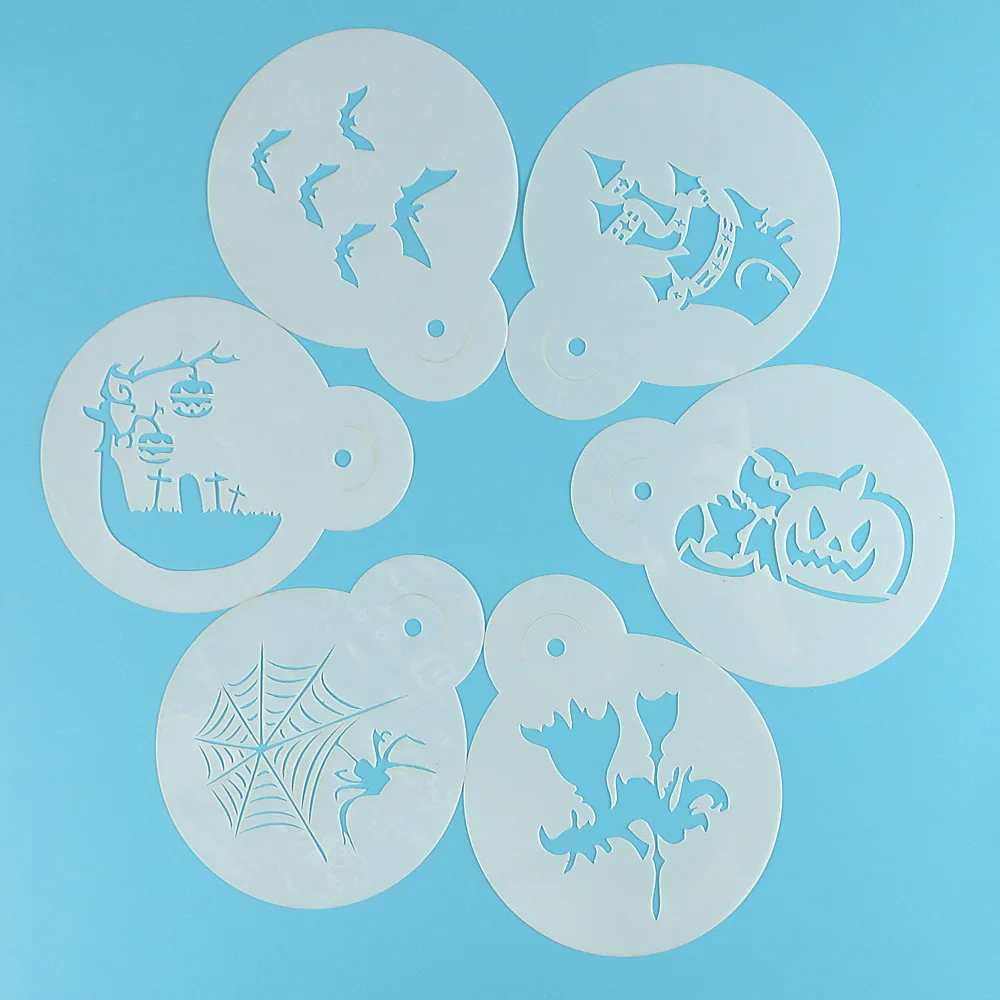 

6pcs/lot Halloween Coffee Printing Flower Model Latte Art Stencils DIY Fancy Spray Template Barista Stencil Tool