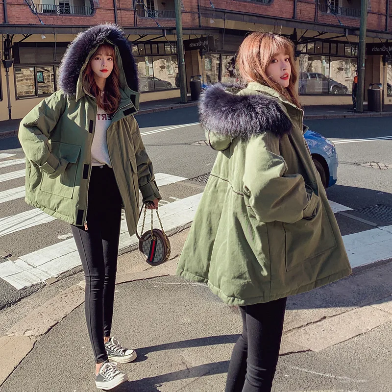 

Workwear down Jacket Cotton-padded Clothes Women's 2019 New Style Winter Korean-style Short Large Fur Collar Cotton-padded Jacke