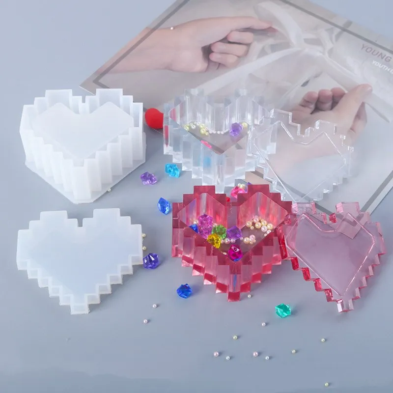 

DIY Crystal Epoxy Resin Mold Pixel Love Storage Box Silicone Mold For Resin Heart-shaped Storage Box Mold