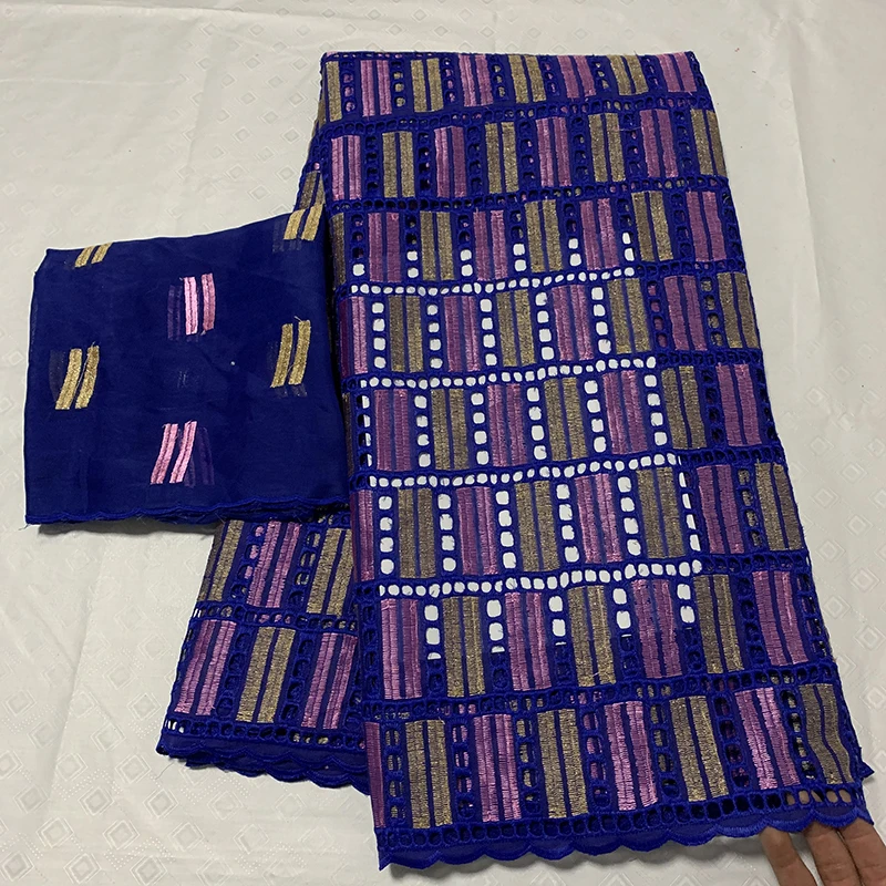 Фиолетовая швейцарская кружевная ткань 5+ 2 ярдов/комплект вышитая африканская кружевная ткань высокое качество сухая кружевная хлопковая ткань для вечернего платья