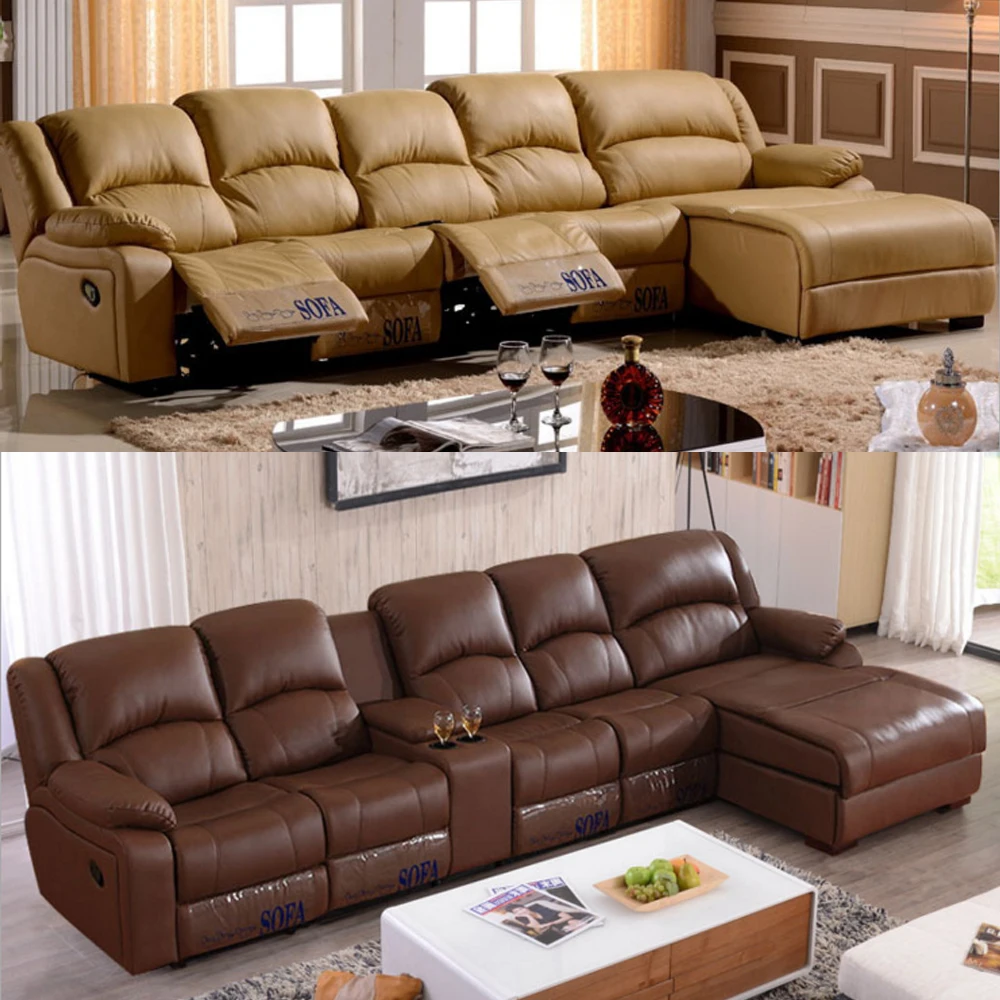 manual electric recliner relax living room Sofa bed functional genuine leather couch L shape corner Nordic modern muebles de sal