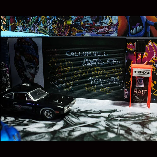 1/64 Scale Garage Parking Lot Factory Warehouse Graffiti Automobile Refitting Scene Fit Car Model Toy Gift Collection Display 3