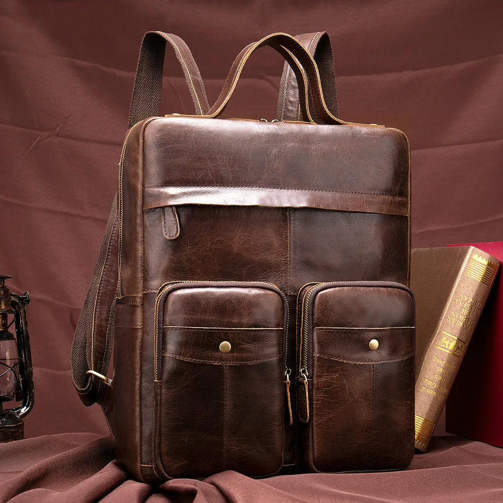 

New Genuine Leather Computer Bag Business Casual Cow Leather Backpack Vintage Men's Backpack Luxury Men's Business Briefcase