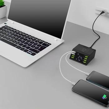

8 USB Ports Phone Charger Quick Charging LCD Display Multifunctional Smart Power Adapter Portable Desktop Universal Docks Socket
