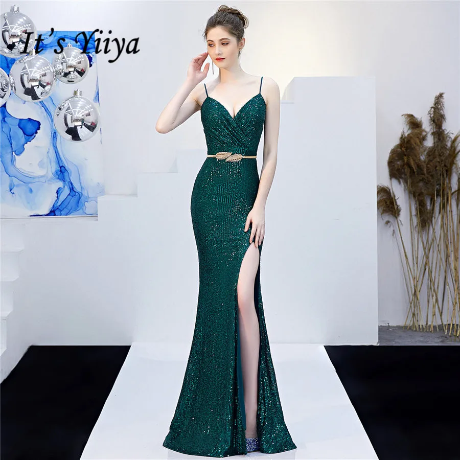 Женское вечернее платье на бретельках It's Yiiya DX269 расшитое блестками без рукавов