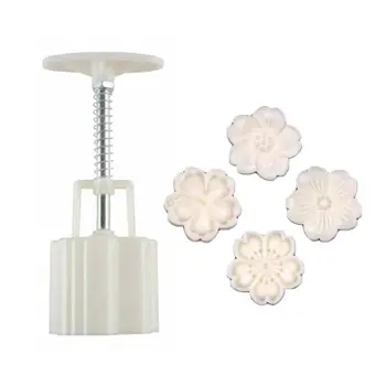 

50g Mooncake Mold 4pcs Hibiscus Cherry Stamps Hand Press Moon Cake Pastry Mould