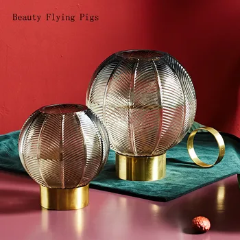 

Direct sales new light luxury glass transparent hydroponic vase ball shape with seat vase decoration living room flower arranger