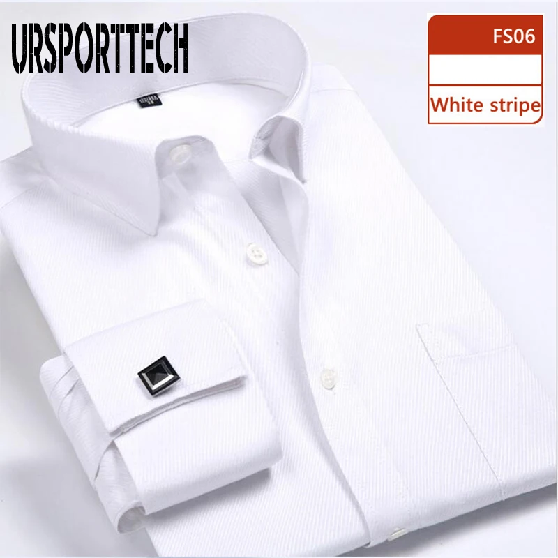 Dress Shirts Men Casual Shirts Men Long Sleeve Shirt Spring Striped Men French Cufflinks Casual Shirt White Collar Design Mens French Cuff Dress Shirts M-6XL