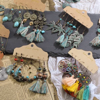 

X&P New Bohemia Vintage Ethnic Tassel Earrings Set for women Fashion Long Handmade Drop Tassel Earrings 2020 Kolczyki jewelry