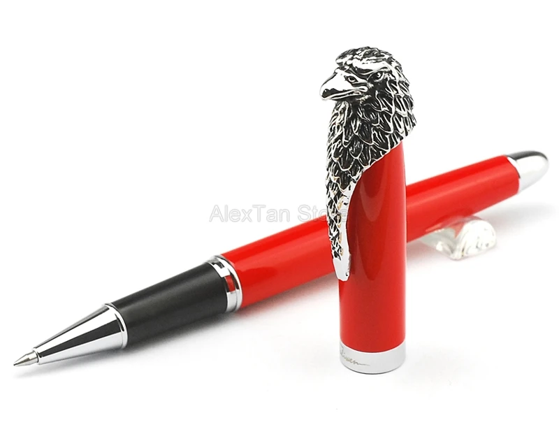 Fuliwen Metal Owl Roller Ball Pen Eagle Head Clip Unique Style Red Barrel Gift Pen For Office & Home Writing Pens