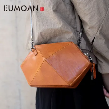 

EUMOAN Women's bag new autumn and winter tide vegetable tanned leather art exquisite retro handmade shoulder rhombus messenger p