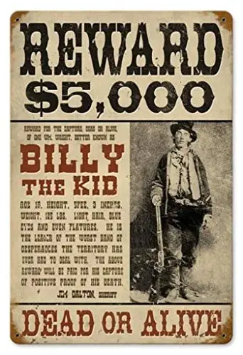 

Billy The Kid Retro Metal Tin Sign Vintage Aluminum Sign for Home Coffee Wall Decor 8x12 Inch