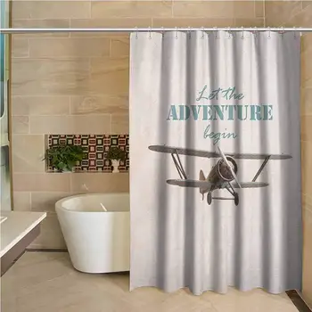 

Adventure Precision Custom Shower Curtain Let The Adventure Begin Inscription and Biplane Tropical Summer Vacation Modern