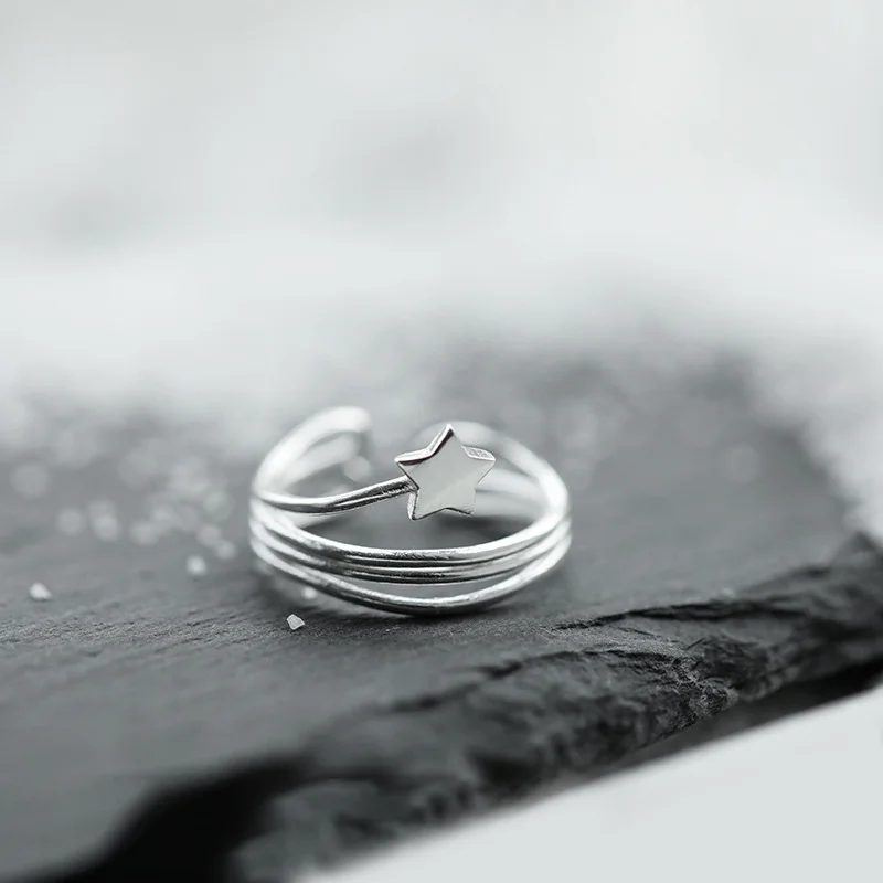 cheap Woman #039;s ring jewelry silver ringen Star opening multi layer rings925 silver fashion Adjustable ring Love mood man ring King