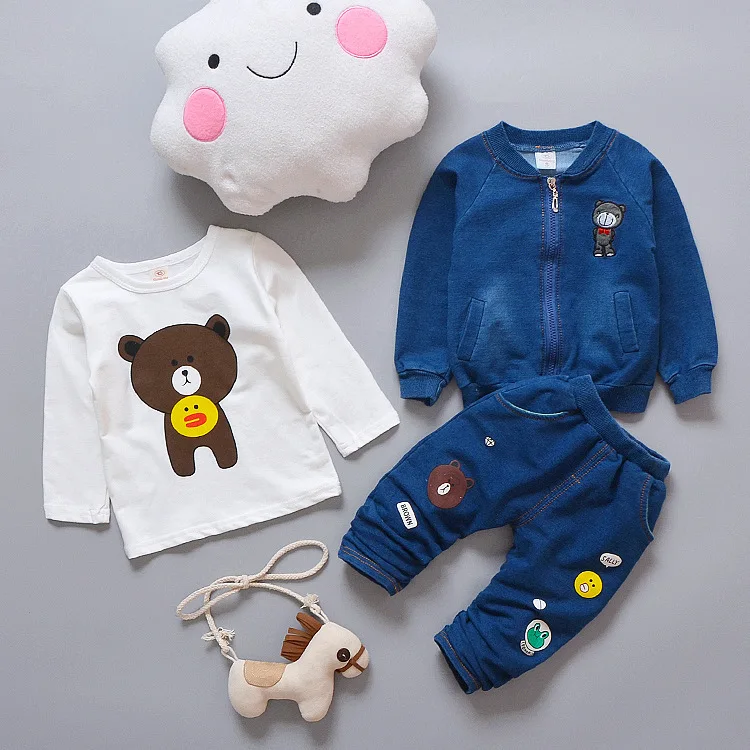 

Korean-style 2019 Spring And Autumn Children Bear Hug Duck Cardigan Coat out Clothes Cartoon Bear Printed Hoodie Three-piece Set