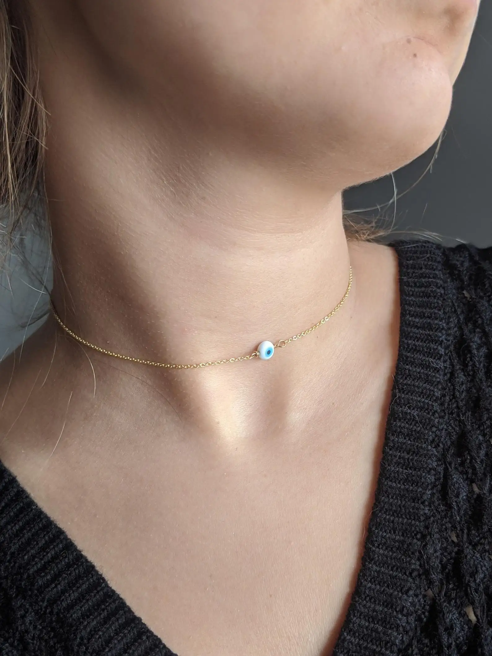 Baby Blue Evil Eye Beaded Choker Necklace - Image 5