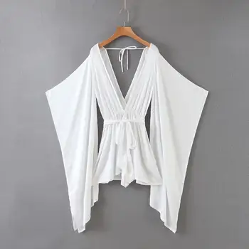 

Z 2020 New Fashion Brand Summer Shirt Batwing Sleeve Streetwear V-neck Solid Half