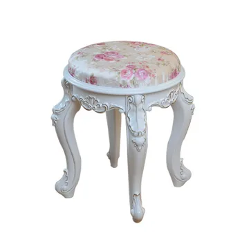 

European minimalist white solid wood dressing table stool Korean pastoral dressing stool nail makeup chair bedroom sitting stool