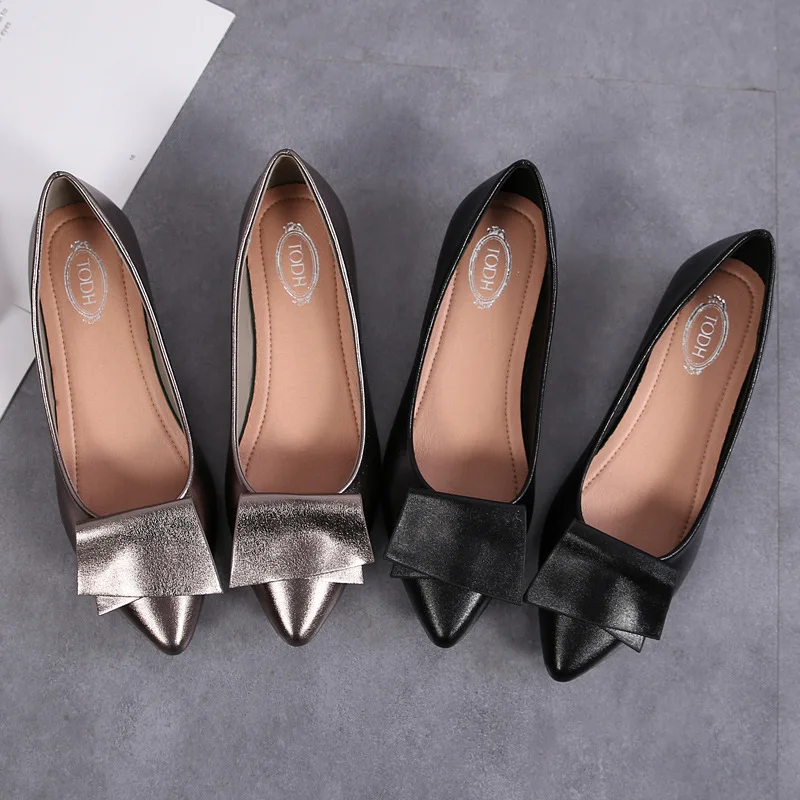 

Office Lady Working Shoes Leather Flats Low Heel Pointed Toe Solid Color Gray Black Career Shoes 35-40 Soft Sole 2.5cm Height