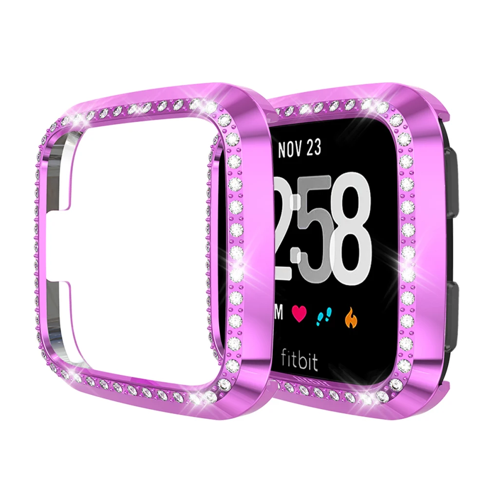 Bling чехол-бампер с алмазами Чехол для Fitbit Versa/Versa Lite полоса PC Защитная крышка корпус часы рамка SmartWatch аксессуары - Цвет: Лиловый
