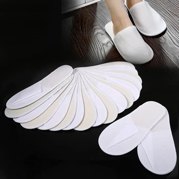 

10 Pairs Hotel Disposable Slippers Men Women Travel One Time Slipper Sanitary Party Home Guest Use Shoes Fluffy Closed Toe Solid