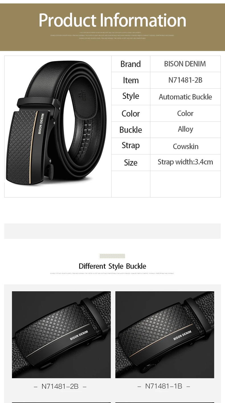 BISON DENIM Genuine Leather Automatic Men Belt Luxury Strap Belt for Men Designer Belts Men High Quality Fashion Belt N71416 black belt with holes