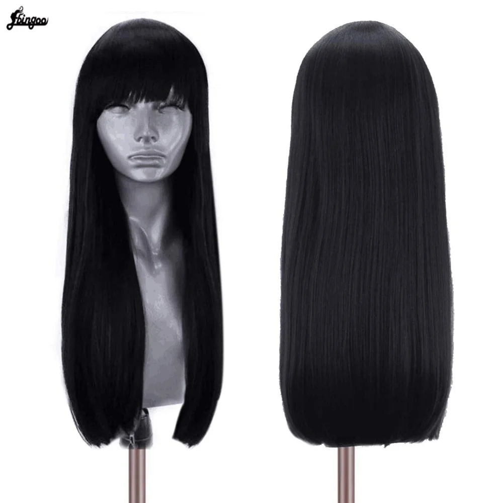 Ebingoo Black Brown Blonde Wine Red Pink Long Straight Heat Resistant Hair Wig Synthetic Machine Made Wig with Bangs for Women dq hair synthetic wig 613 blonde straight short bob wigs honey blonde full machine made colored wigs with bangs cosplay party