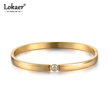 Lokaer Классическая титановая сталь золотого цвета браслеты-манжеты и браслеты роскошный кубический цирконий свадебный ювелирный браслет для женщин B18029