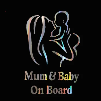 

Warining Mum and Baby on Board Safety Car Stickers Creative Figure Styling Reflective Waterproof Paster Vinyl Decals,18cm*12cm