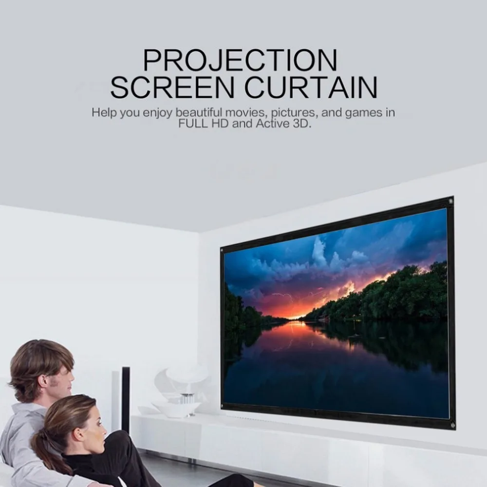 4:3 Portable Foldable Projector Screen Wall Mounted Home Cinema Theater 3D HD Projection Screen Canvas