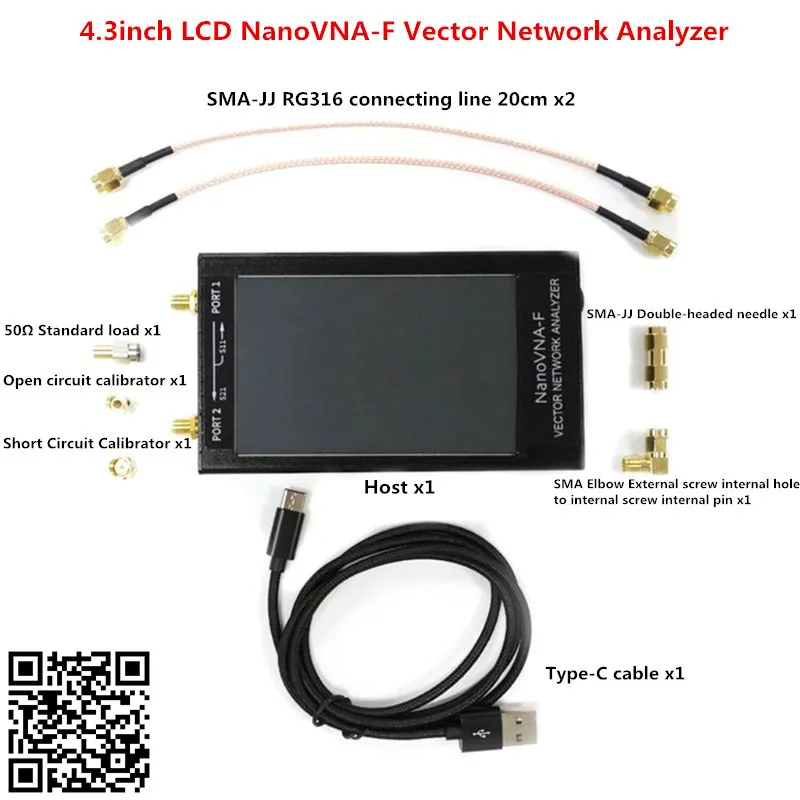 Vector Antenna Network Analyzer Meter 4.3" 50K-1GHz NanoVNA-F VNA VHF UHF Case 