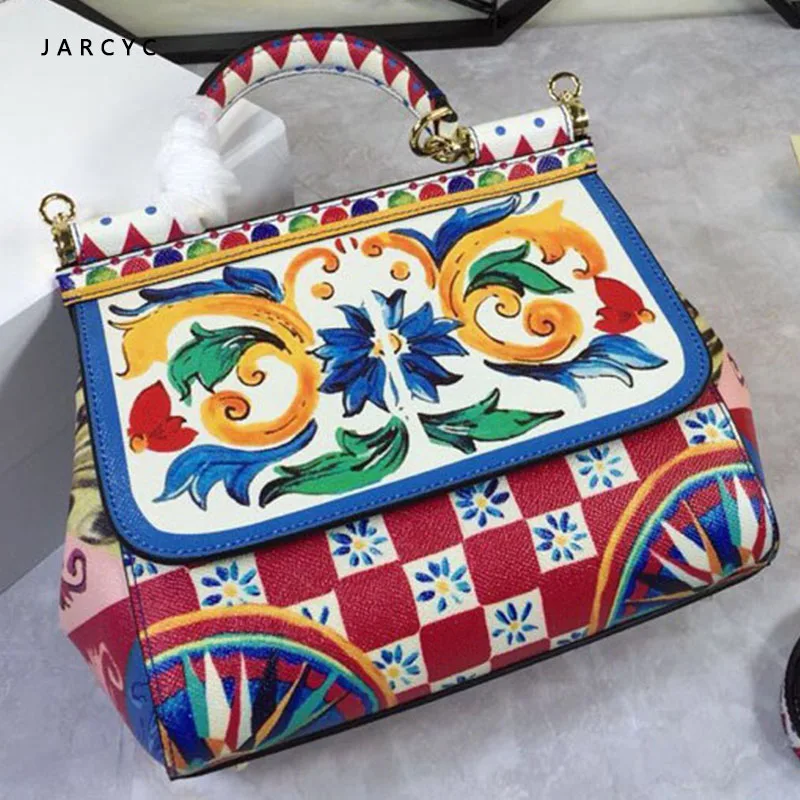 

2019 Famous Brand Premium Luxury Lady Bag Flower Print Platinum Tote Genuine Cow Leather Clamshell Handbag Women Shoulder Bag