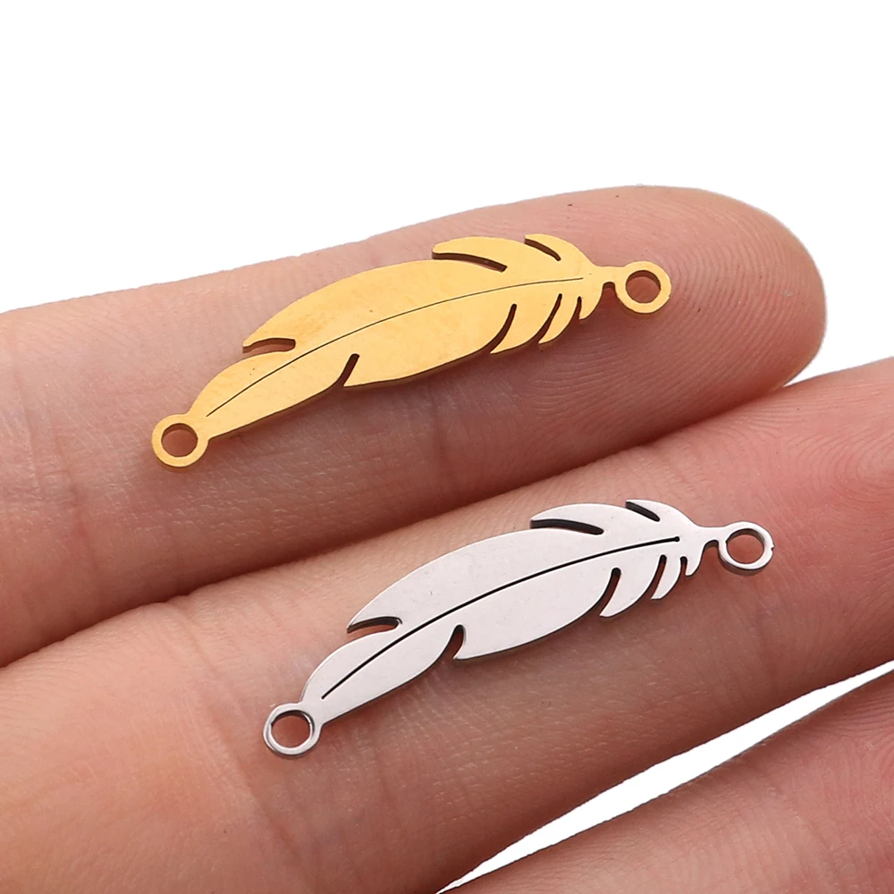 10pcslotStainlessSteelfeatherPendantsFloatingCharmsforJewelry