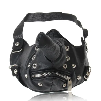 

Punk Nose Zipper Leather Mask Chic Rivet Pin Buckle Black Locomotive Mask Men Women Hot Selling Statement Facial Accessories