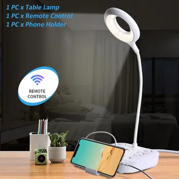 

Timing Phone Holder Dimmable Eye Protection Table Lamp Bedside Multi-function Living Room Flexible Remote Control With Socket