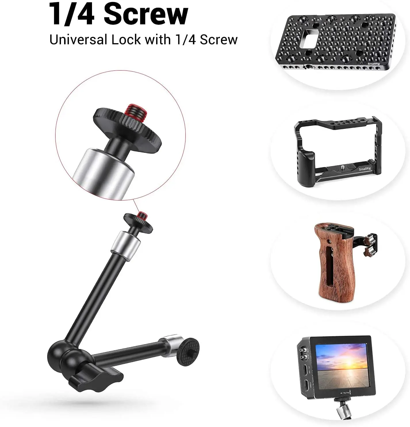 Smallrig 9.5 Polegada Articulando Roseta Braço w Roseta Rosqueado Universal Braço Mágico para Câmera Dslr Gaiola Monitor Led Luz 2066b - Image 3