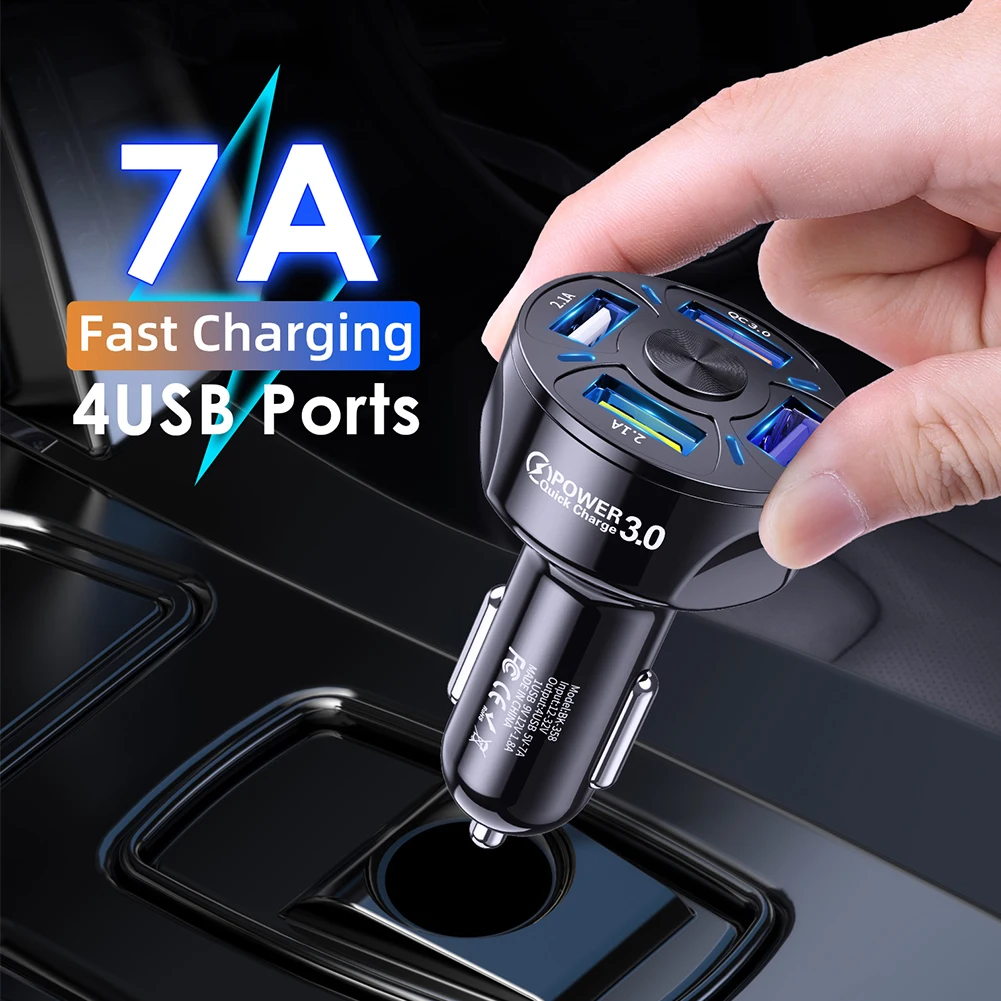 

Car USB Charger For Phone Quick Charge 3.0 Universal Fast Charging in car 4 Port Mobile Phone Charger For Samsung S10 iPhone 11
