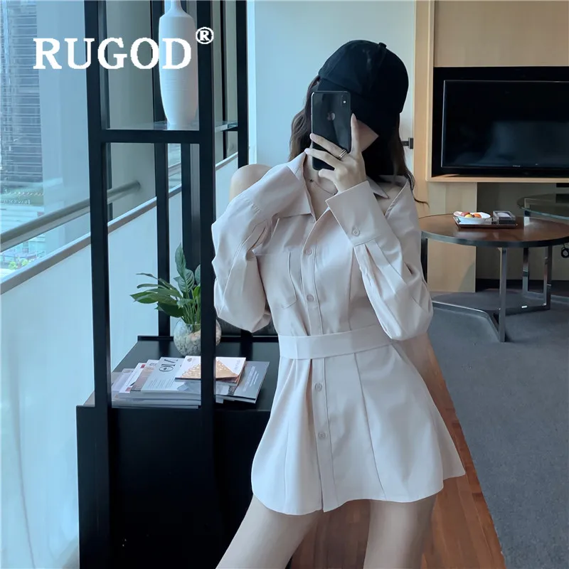 RUGOD Стильная однотонная белая блузка однобортная блузка с длинным рукавом и открытыми плечами Осенние повседневные хлопковые Блузы