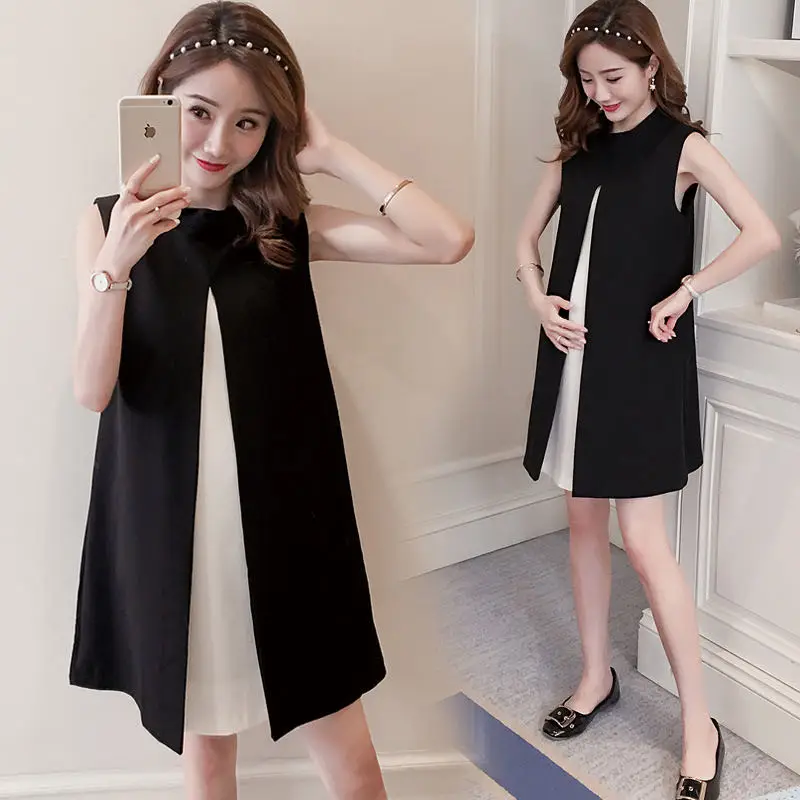 

2020 Summer New Pregnant Women 's Skirt Bowknot Dress Clothing Classic Black and White Maternity Cute Lace Chiffon