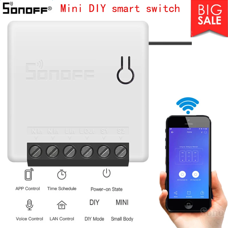 

SONOFF MINI-Two Way Smart Switch DIY Smart Switch Voice Phone Remote Control Switch Work with Alexa Google Home EWeLink